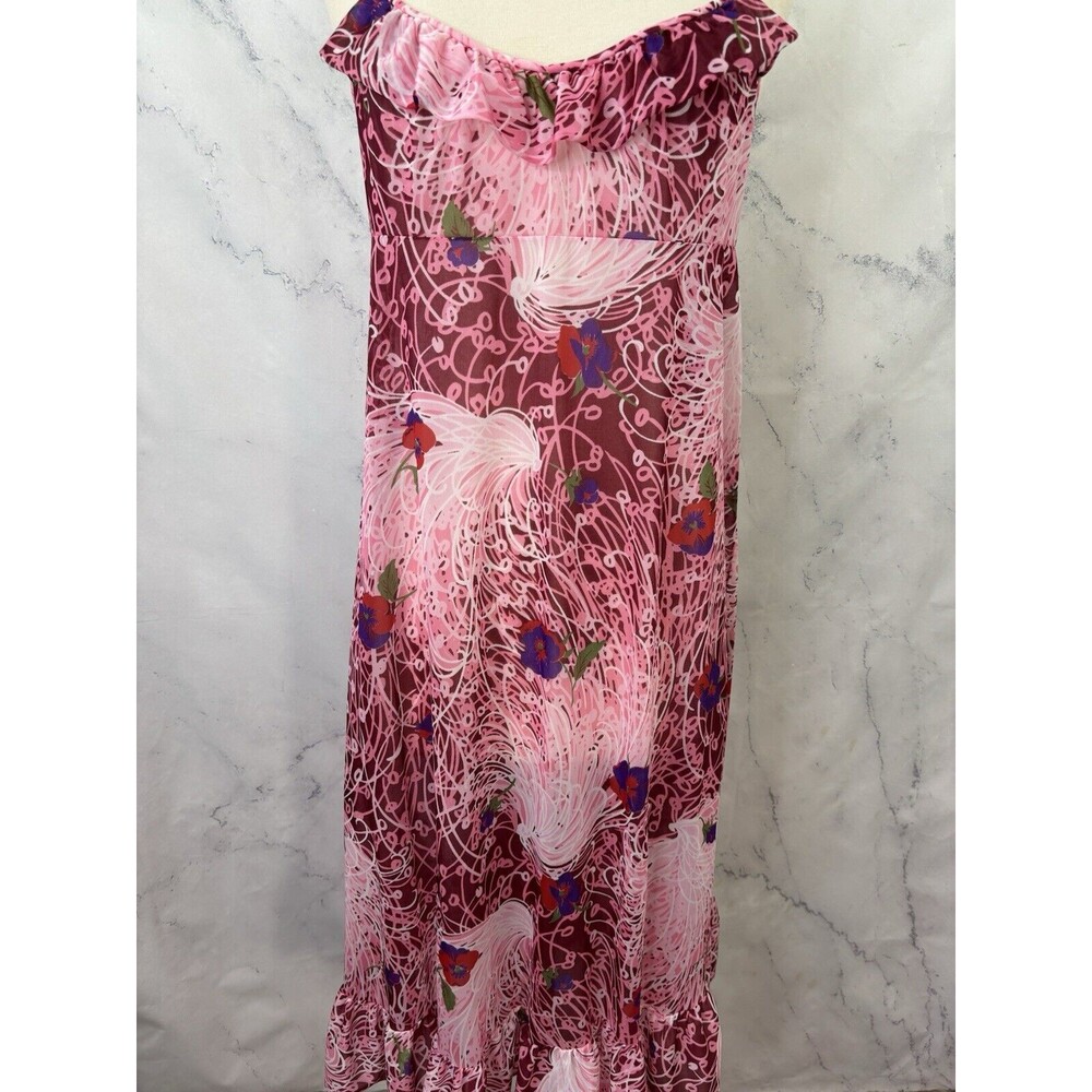 Vintage Vanity Fair Mod Slip Dress 38 L Retro Pink Floral Nylon Whimsical Ruffle - Picture 9 of 13